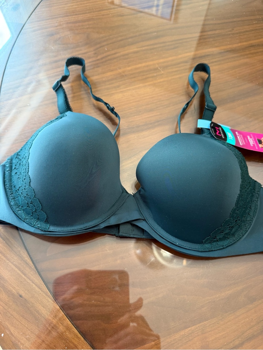 Women's teal Lace Trim T-Shirt Bra - Smooth Support